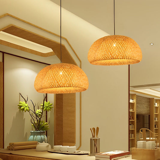 Creative Hand-woven Bamboo Lantern Three Step Dimming LED Chandelier