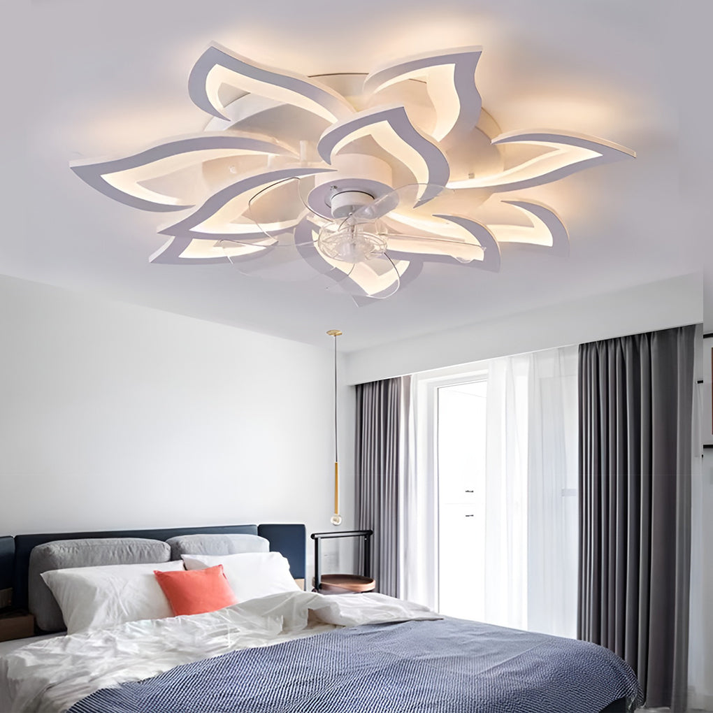 Creative Flower Shaped Three Step Dimming LED Nordic Ceiling Fan Lights