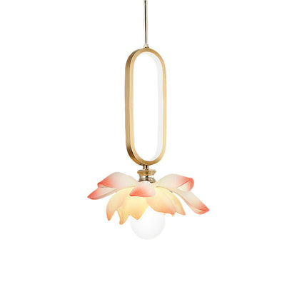 Creative Lotus Flowers Luminous Copper Oval Ring LED Modern Pendant Lights