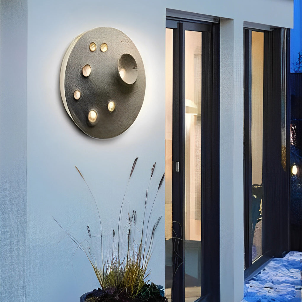 Round Creative Cement Lunar Crater Waterproof LED Outdoor Wall Lamp