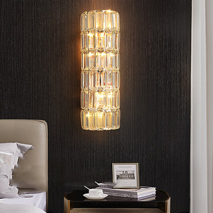 Round Rectangular Luxury Crystal Three Step Dimming Modern Wall Lamp