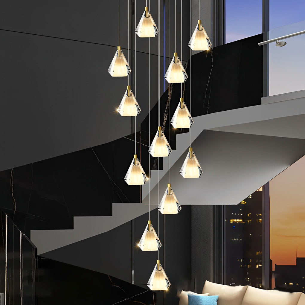 Creative Crystal Shade Three Step Dimming Nordic Staircase Chandelier