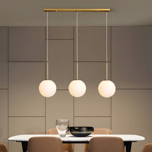 Modern 1/3-Light White Glass Globe Island Pendant Light in Gold Finish