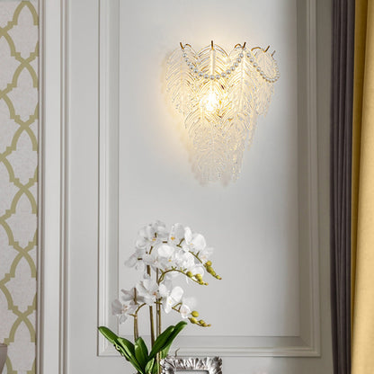 Glass Leaves Feathers Luxury Three Step Dimming French Style Wall Lamp