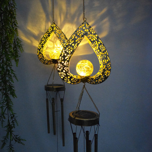 Iron Heart with Wind Chimes Pendant LED Waterproof Hanging Solar Lights