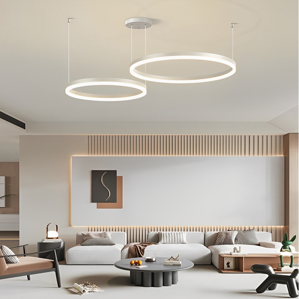 Circular Rings Creative LED 3 Step Dimming White Modern Chandelier Light