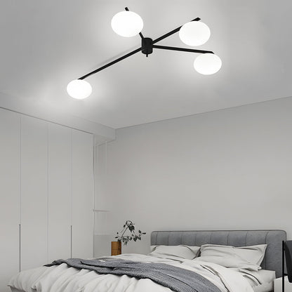 White Glass Bubble Black Semi-Flush Ceiling Light