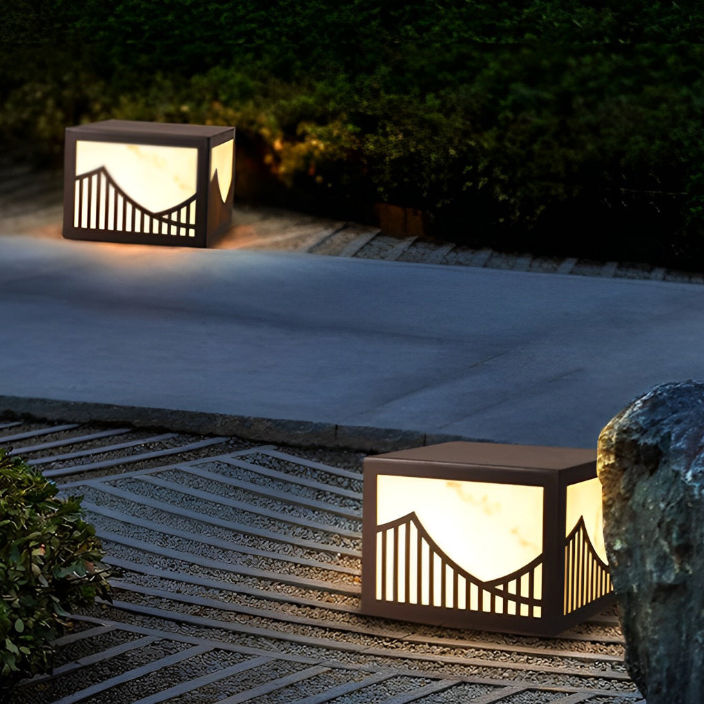 Waterproof LED Mountain Scenery Modern Solar Deck Post Lights Lawn Lights