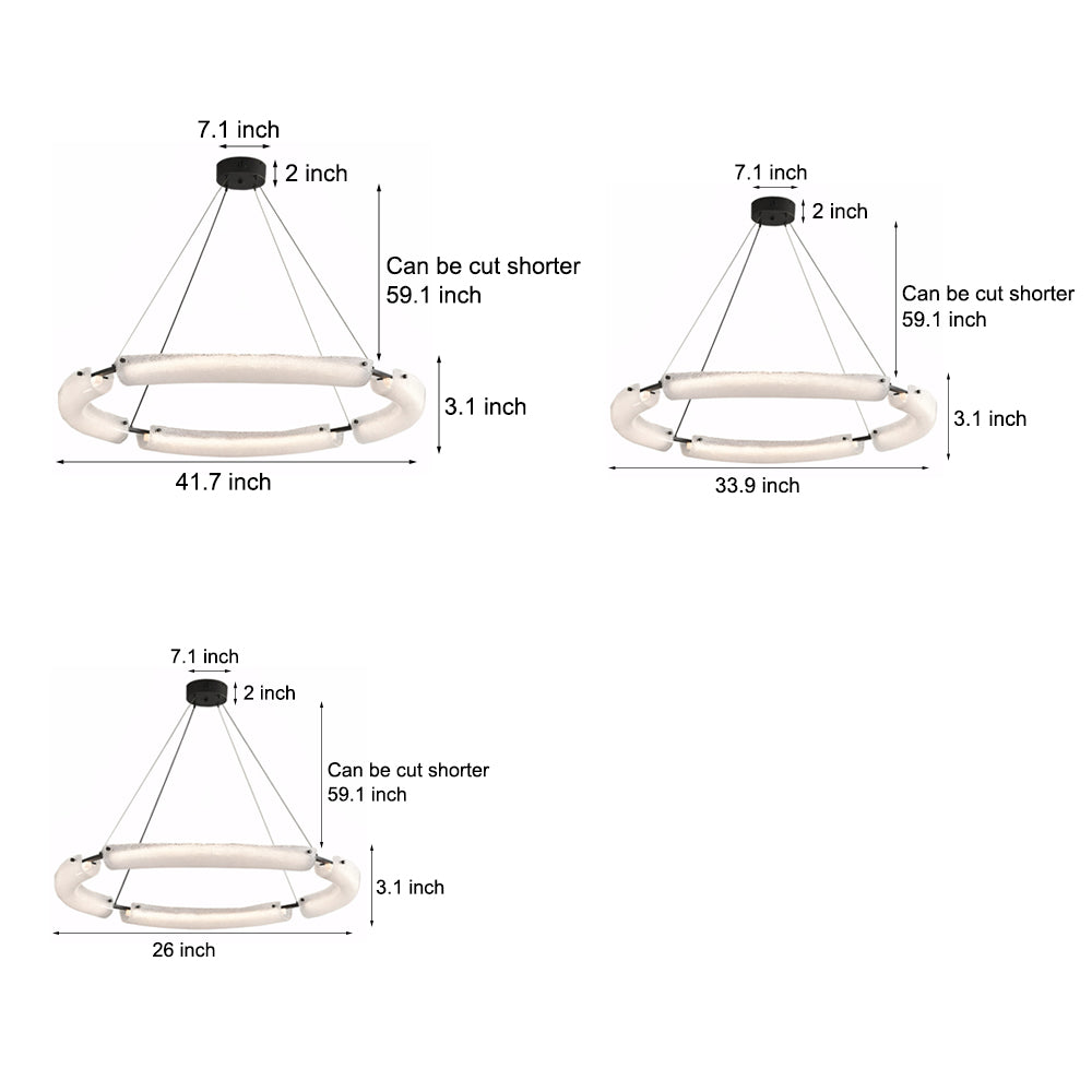 26''/34''/42'' Wide LED Frosted Water Glass Ring Chandelier