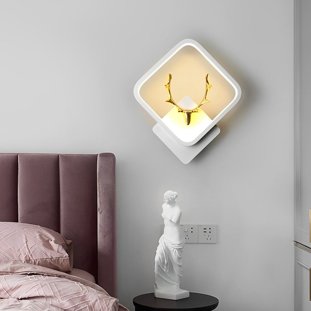 Round Square Creative Antlers Design LED Modern Wall Lamp Bedside Light