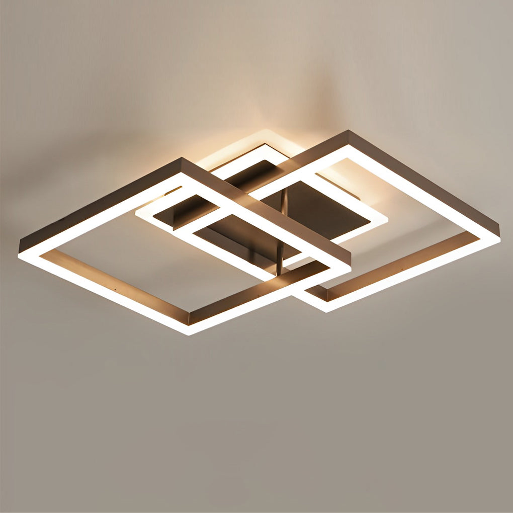 Square Overlapping LED Aluminum Brown Modern Ceiling Light Fixture