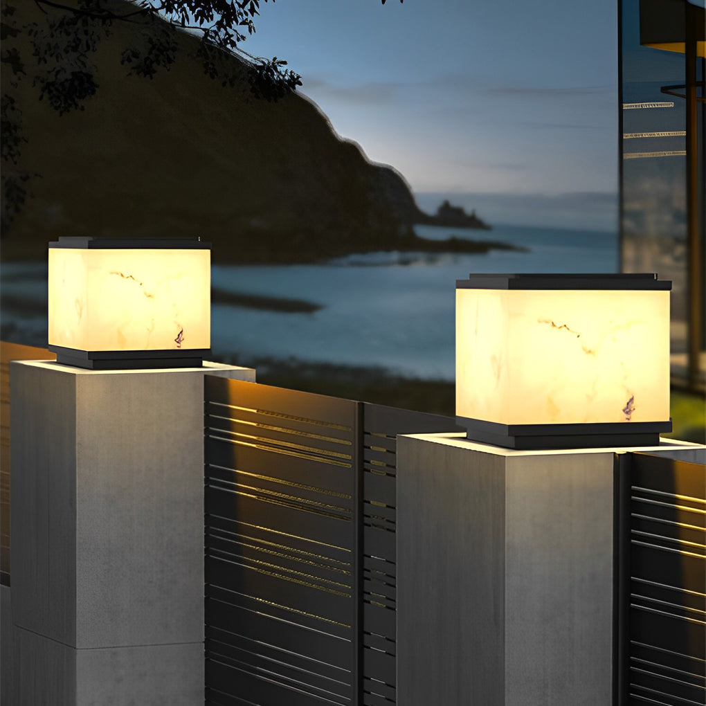 Square Marbled LED Waterproof Modern Solar Powered Fence Post Lights