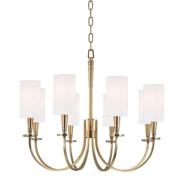 Chandelier, 8-Light, Aged Brass, White Shade, 26.5"W (8028-AGB 9W7NK)