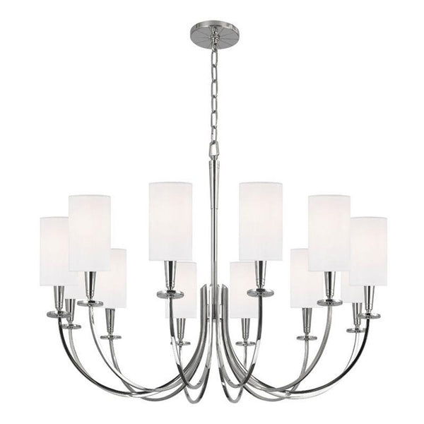 Chandelier, 12-Light, Polished Nickel, White Shade, 34.5"W (8032-PN 9W7NN)