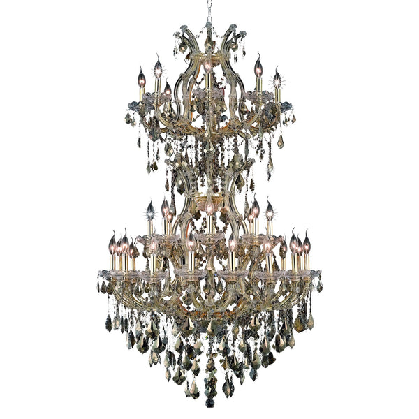 Maria Theresa Gold Thirty-Four Light 36-Inch Chandelier with Royal Cut Golden Teak Smoky Crystal