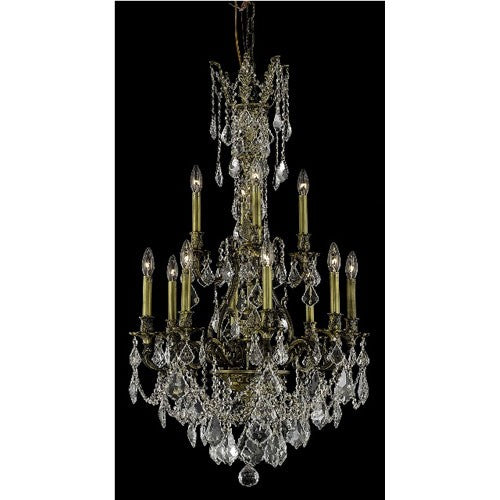 Monarch Antique Bronze Twelve-Light 25-Inch Chandelier with Royal Cut Clear Crystal