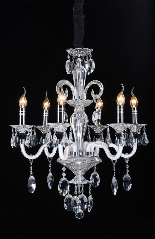 Polished chrome 6 Light traditional crystal Chandelier