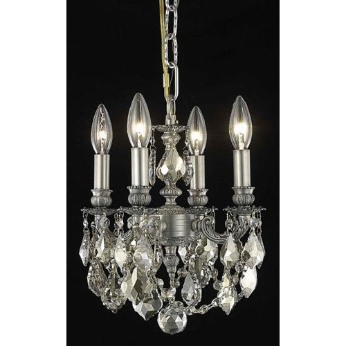 Pewter Four-Light Chandelier with Golden Teak/Smoky Royal Cut Crystals