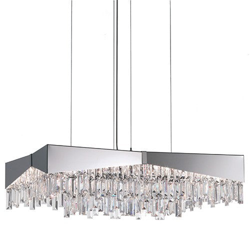 Brushed Stainless Steel Eight-Light Medium Rectangular Pendant with Clear Spectra Crystal