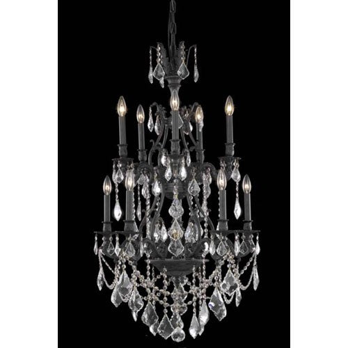 Dark Bronze Ten-Light Chandelier with Golden Shadow/Champagne Royal Cut Crystals