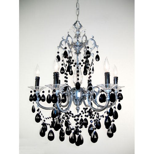 Via Venteo Millenium Silver Six-Light Chandelier with Black Crystal Accents