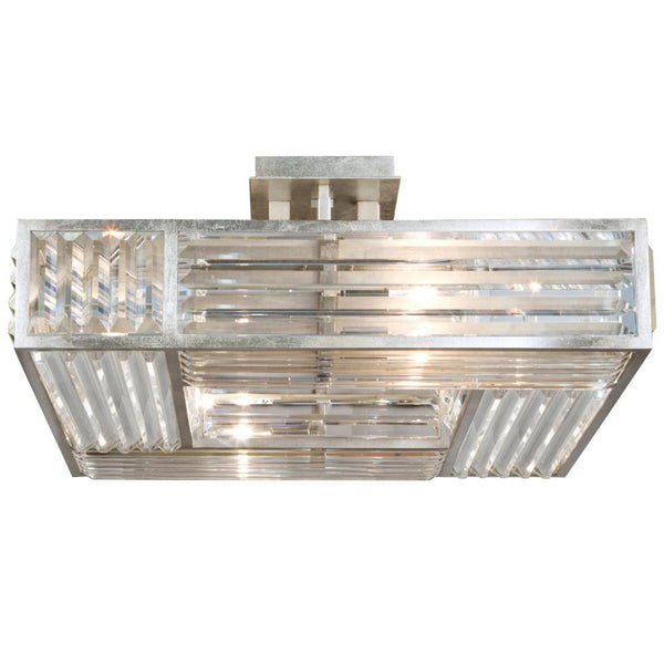 Semi-Flush Mount, Square, 4-Light, Silver Leaf, Multi-faceted  Panels, 25"W (811640ST DD25)