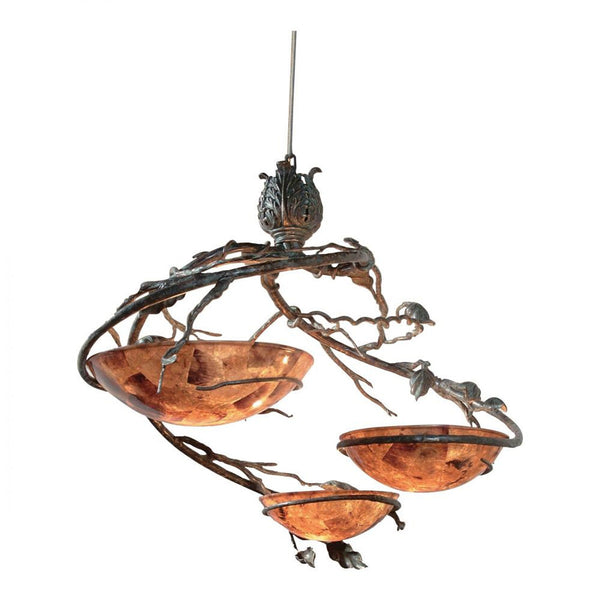 Chandelier, 3-Light, Verdigris, Brass, Penshell Inlaid Bowls, 42"W (8118-19 YUU906TR85)