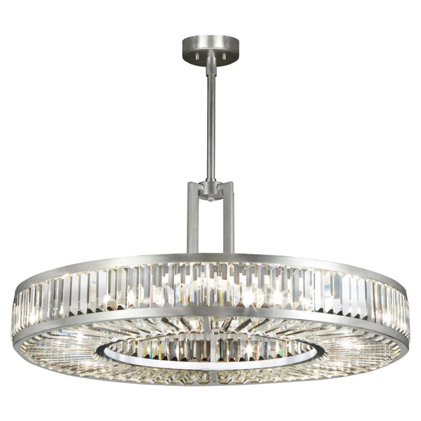 Pendant, Round, 8-Light, Silver Leaf, Multi-faceted  Panels, 37"W (812040ST DD29)