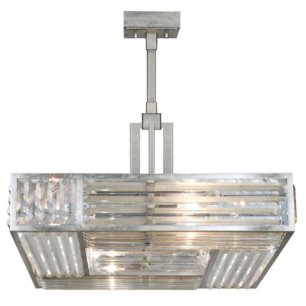 Pendant, Square, 4-Light, Silver Leaf, Multi-faceted  Panels, 25"W (813040ST DD2F)