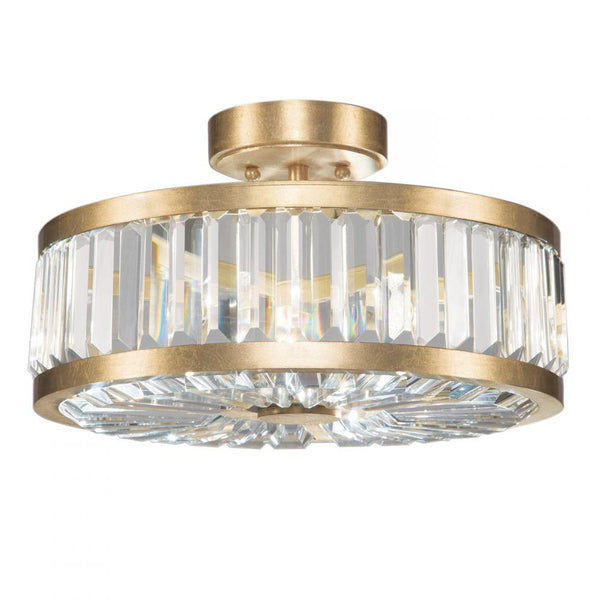 Semi-Flush Mount, Round, 3-Light, Gold Leaf, Multi-faceted  Panels, 16"W (815740-2ST GJMK)