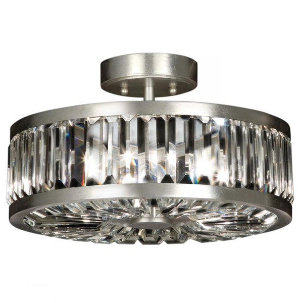 Semi-Flush Mount, Round, 3-Light, Silver Leaf, Multi-faceted  Panels, 16"W (815740ST DE13)