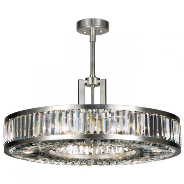 Pendant, Round, 6-Light, Silver Leaf, Multi-faceted  Panels, 29"W (815840ST DE14)