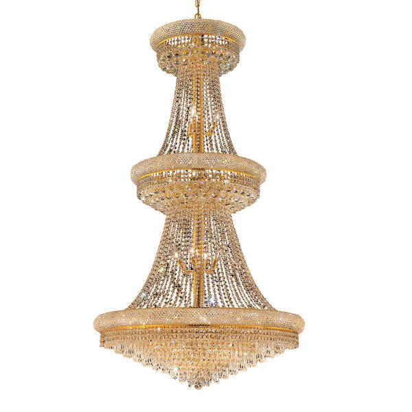 Primo Prism Gold Thirty-Two Light 36-Inch Chandelier with Royal Cut Clear Crystal