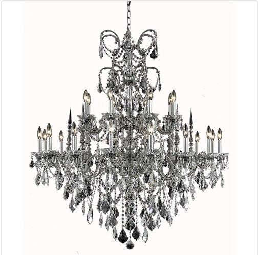 Pewter Twenty-Four Light Chandelier with Clear Royal Cut Crystals