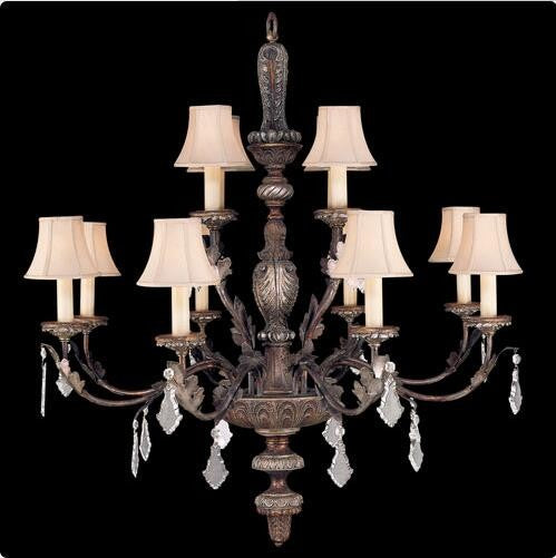 12-Light Chandelier in Tortoised Leather Crackle Finish