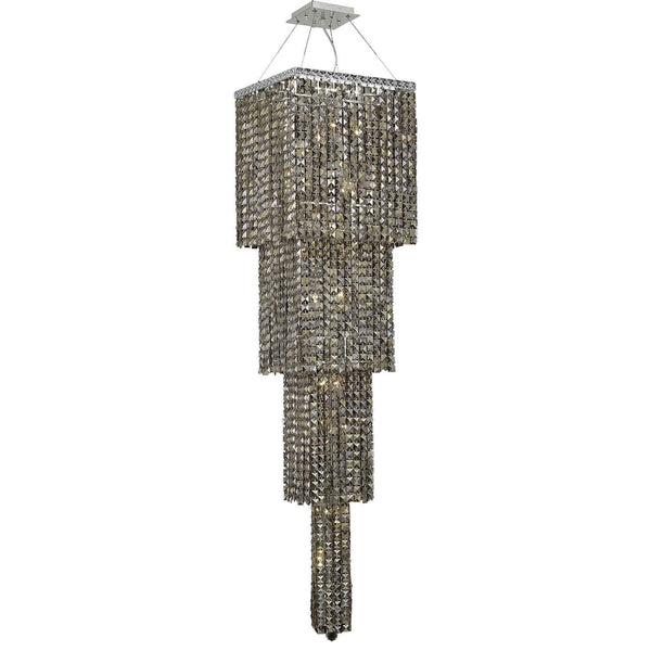 Maxim Chrome Eighteen-Light 18-Inch Four-Tier Square Pendant with Royal Cut Golden Teak Smoky Crystal