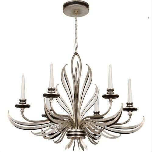 Silver Six-Light Chandelier in Antique Silver Leaf Finish