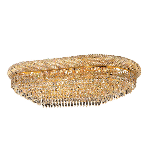 Primo Prism Gold Eighteen-Light 36-Inch Oblong Flush Mount with Royal Cut Clear Crystal