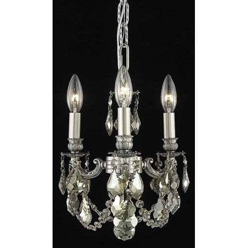 Pewter Three-Light Chandelier with Golden Teak/Smoky Royal Cut Crystals