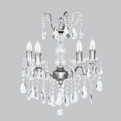 Pewter Four-Light Glass Center Crystal Mini Chandelier