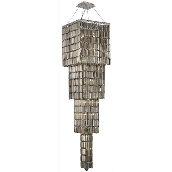 Maxim Chrome Eighteen-Light 18-Inch Four-Tier Square Pendant with Royal Cut Golden Teak Smoky Crystal