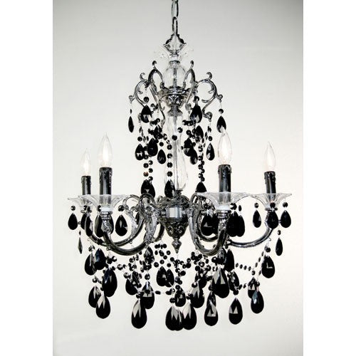 Via Venteo Ebony Pearl Six-Light Chandelier with Black Crystal Accents