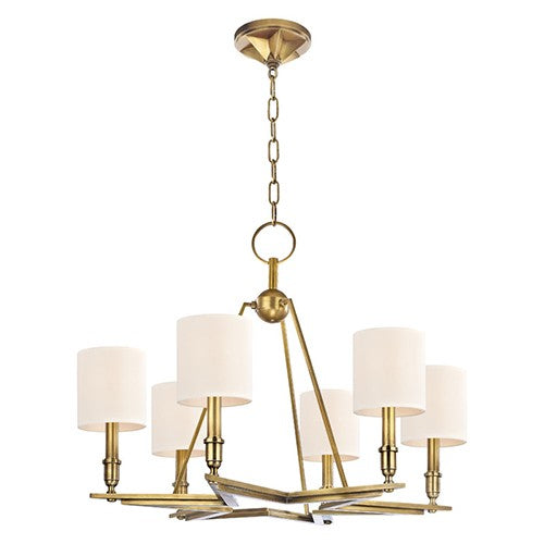 Bethesda Aged Brass Six-Light Chandelier with Cream Shade