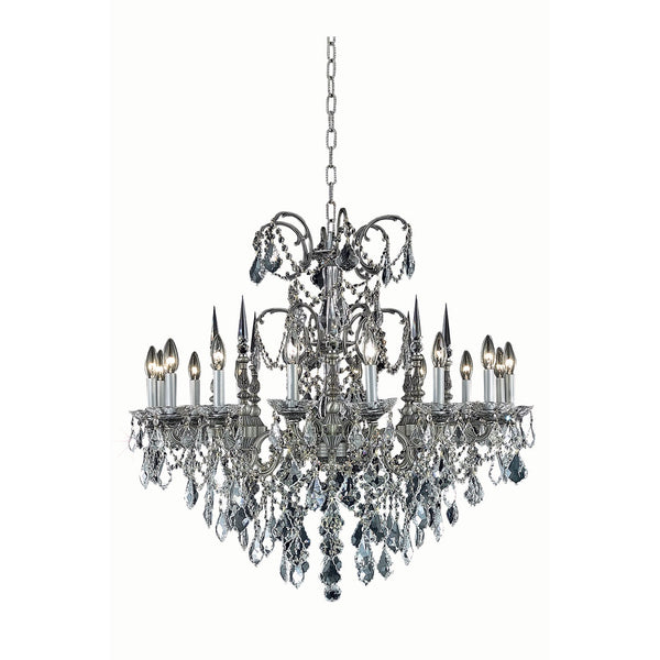 Athena Pewter Sixteen-Light Chandelier with Clear Royal Cut Crystals