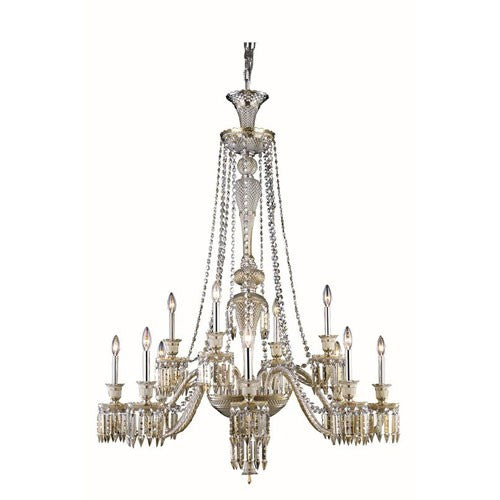 Majestic Elegant Cut Crystal Golden Teak 12 Light 55-in Chandelier