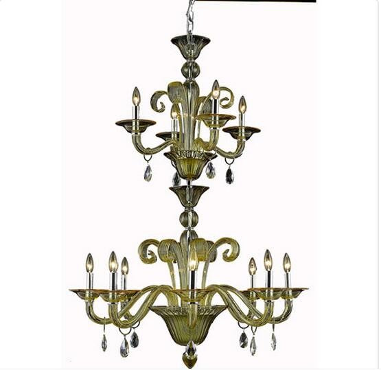 Yellow Twelve-Light Chandelier with Golden Shadow/Champagne Royal Cut Crystals