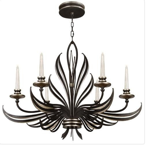 Black Six-Light Chandelier in Antique Silver Leaf Finish