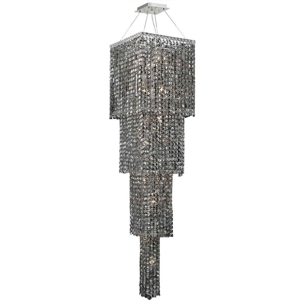 Maxim Chrome Eighteen-Light 18-Inch Four-Tier Square Pendant with Royal Cut Silver Grey Crystal