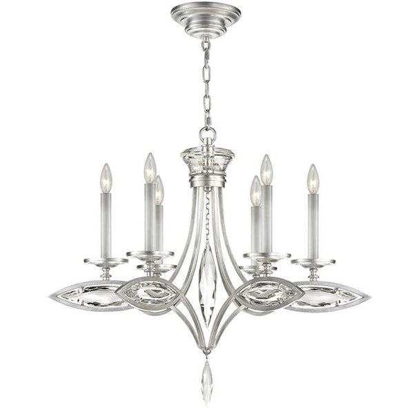 Chandelier, Round, 6-Light, Platinized Silver Leaf, Hand-Cut Faceted Crystals, 29.25"W (843540-12ST DHY2)