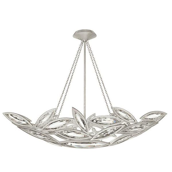 Pendant, Oblong, 7-Light, Platinized Silver Leaf, Hand-Cut Faceted Crystals, 50"W (849640-12ST G9U1)